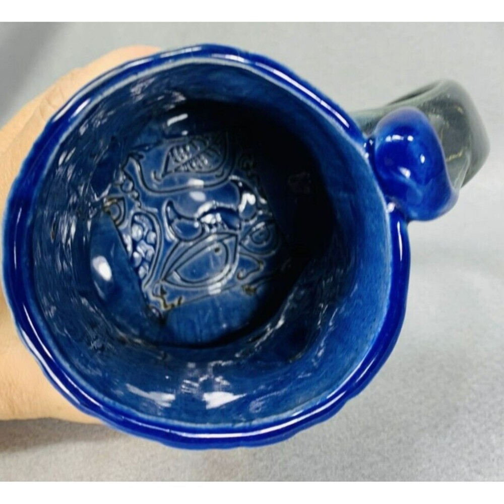 Ben Behunin Forget-Me-Not Coffee Mug Studio Pottery Blue White with surprise USA - Picture 7 of 10